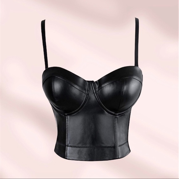 Tops - Spaghetti Straps PU Leather Bustier Corset Crop Top Small